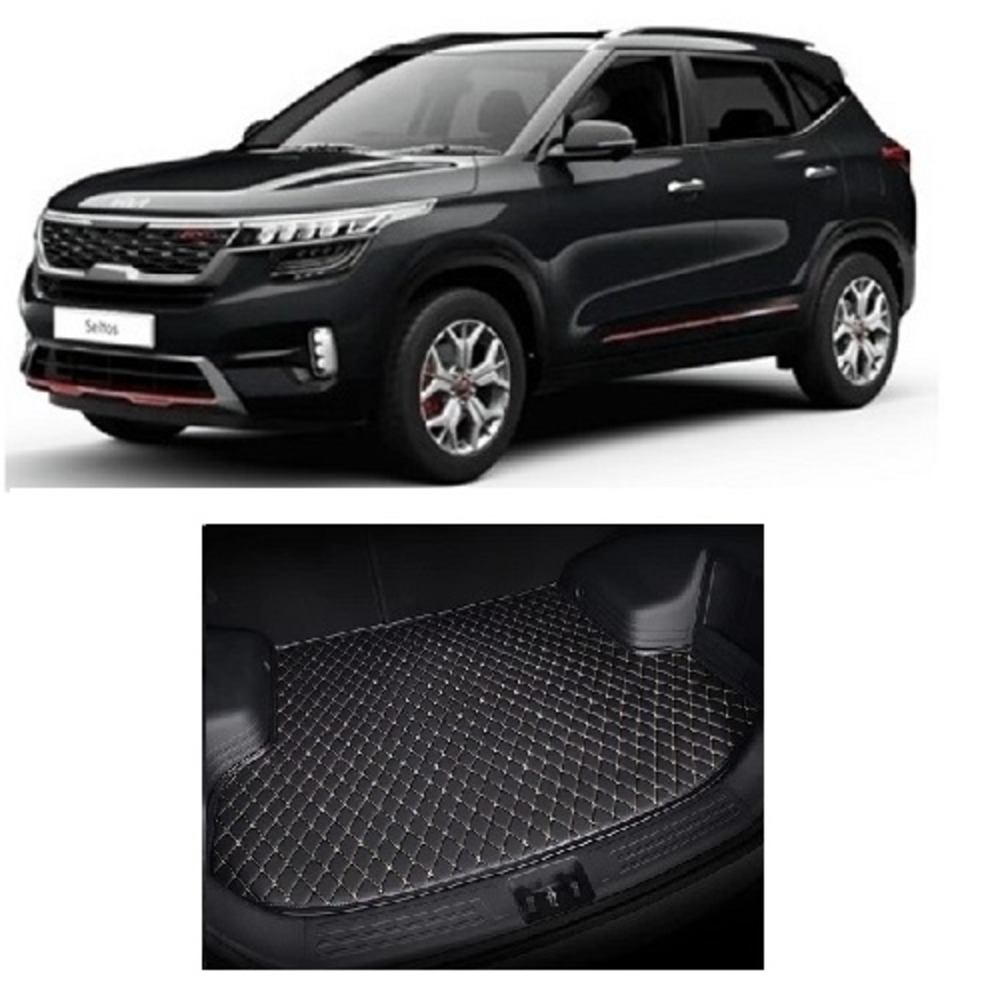 7D Car Trunk/Boot/Dicky PU Leatherette Mat for Seltos  - Black